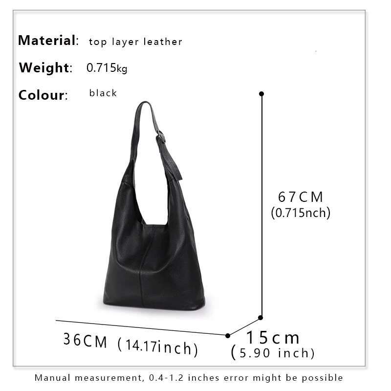 Women's large capacity shoulder with minimalist design, black high-quality cowhide soft bag