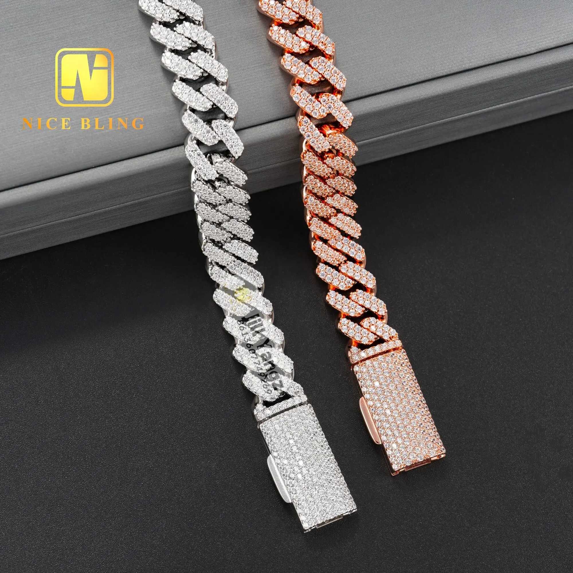 Wholesale Cheap Price 13mm Fine Quality 925 Sterling Silver Cuban Chain Cubic Zirconia Necklace Hip Hop Jewelryry Necklace Rock