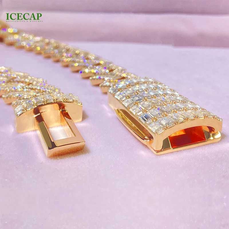 Fine Jewelry 925 Sterling Silver Baguette Cut Rose Gold Cuban Full Moissanite Link Necklace Hip Hop Rapper Bracelet