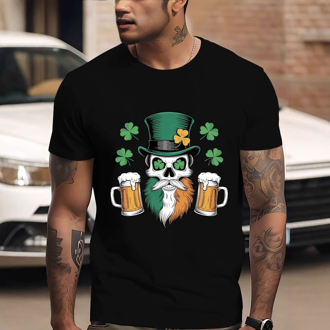 Designer Fashion Trend 2025 New Men's St. Patrick's Day Casual Round Neck Short Sleeved T-shirt