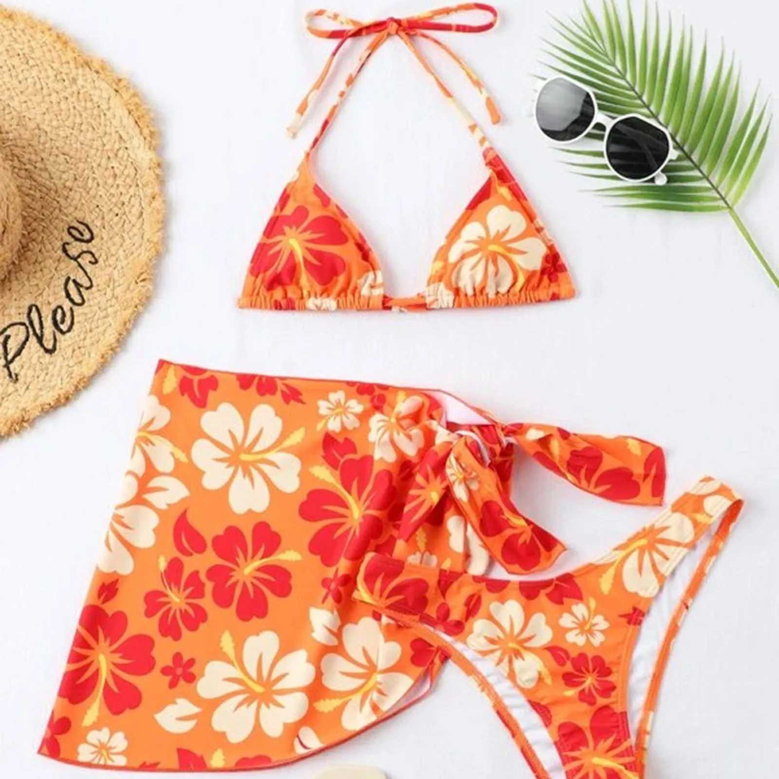 Women Bandeau Bandage Bikini Set Push-Up Brazilian Swimwear Beachwear Swimsuit 3 Pieces Lace Up Bikini Swimsuit Beach Skirt SexyW250214