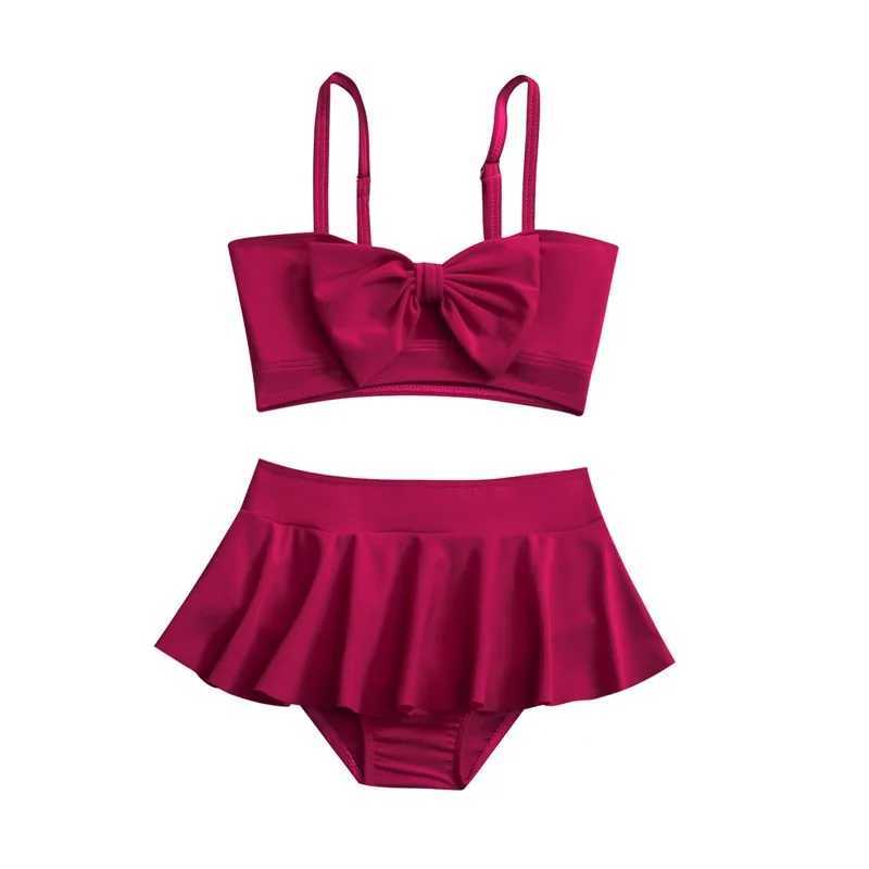 Girls Bow Bandeau Bikini Two Pieces Swimsuit Kids Ruffle Skirt Childrens Swimwear 5-14 Years Teenager Bathing Suit Beach WearXJ250214