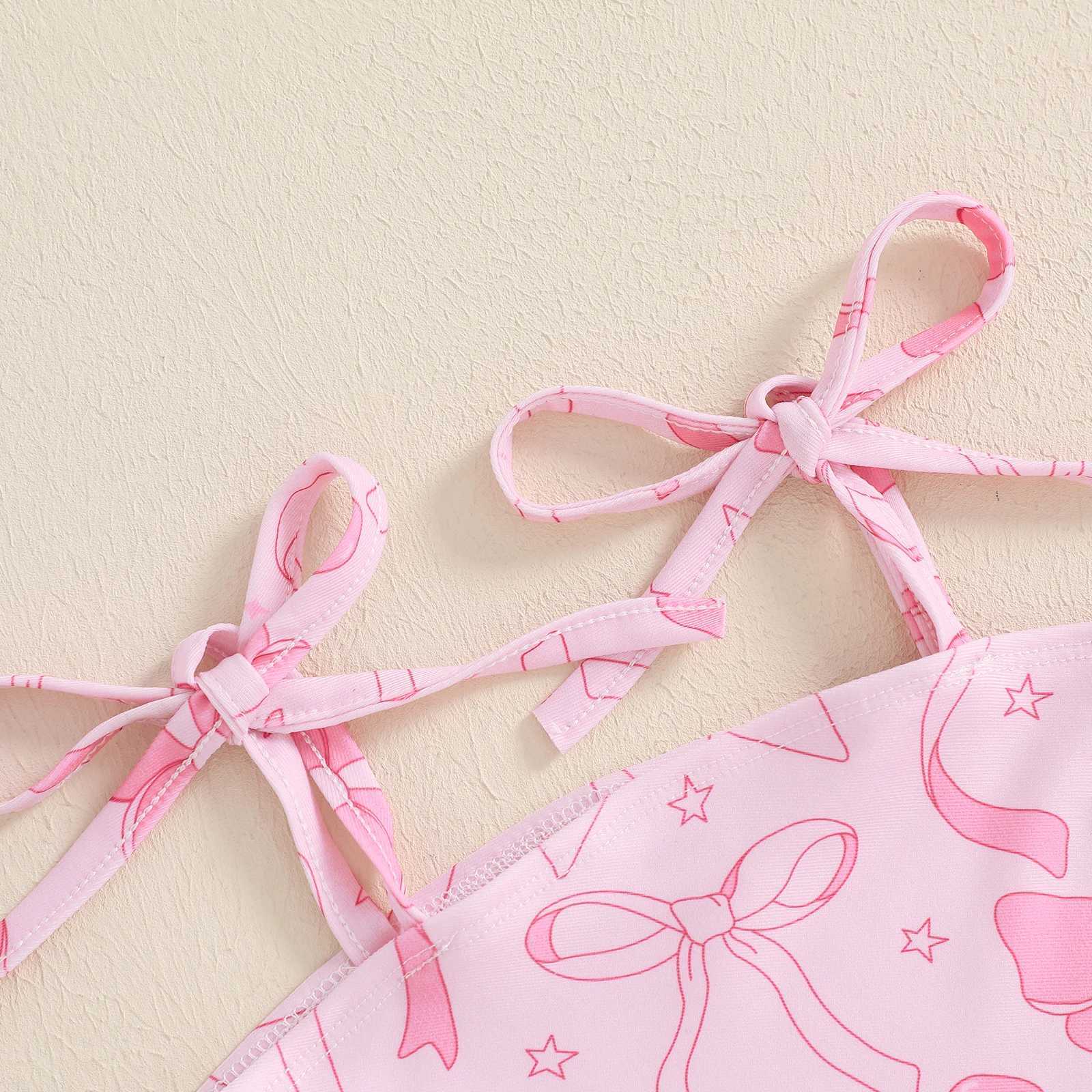 Kids Girls Sleeveless Bikini Swimsuit Cute Elastic Bow Print Strap Children Swimwear for Summer Beach Bathing SuitXJ250214