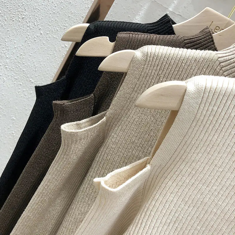 Spring and autumn solid color semi long sleeved sweater womens long sleeved off shoulder elegant slim fit top 250210