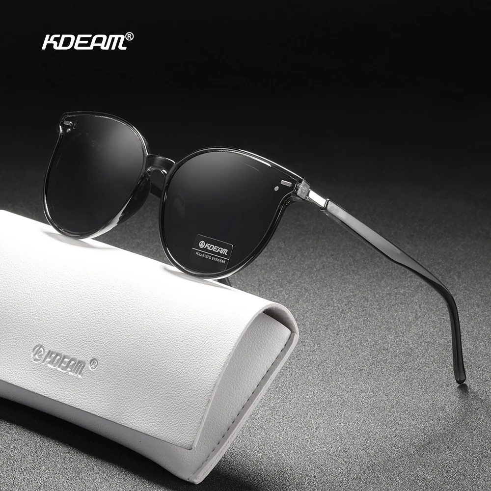 KDEAM Soft TR90 Material Women Sunglasses Cat Eye Polarized UV400 Mirror Sun Glasses Round Black Shades With Leather Case 250213