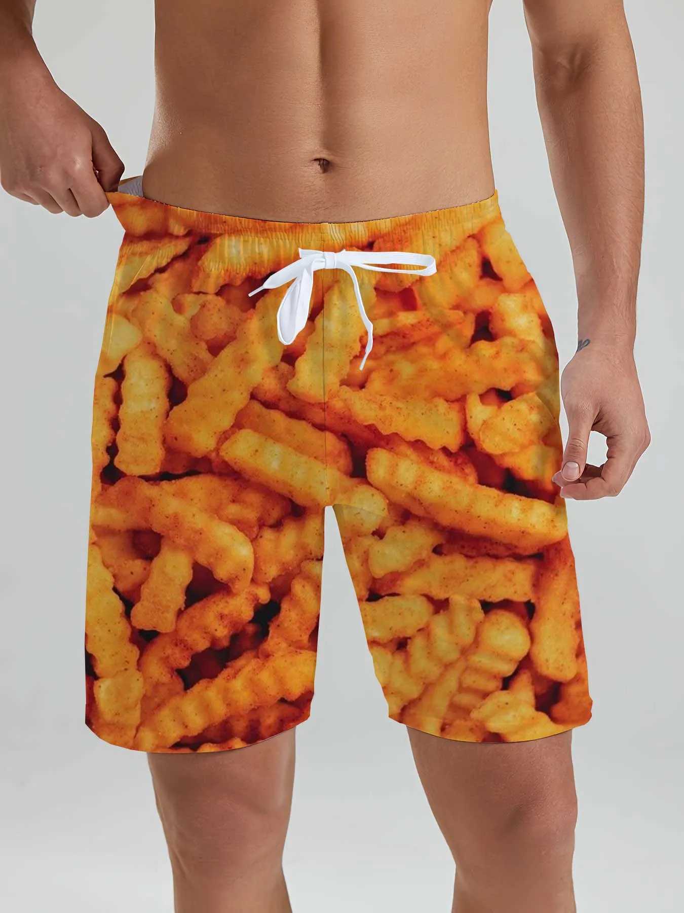 Fashion Fast Food Beach Shorts Men Cool Hawaiian Vacation Swim Trunks 3D Printing Snack Short Pants Summer Surf Board Shorts W250215
