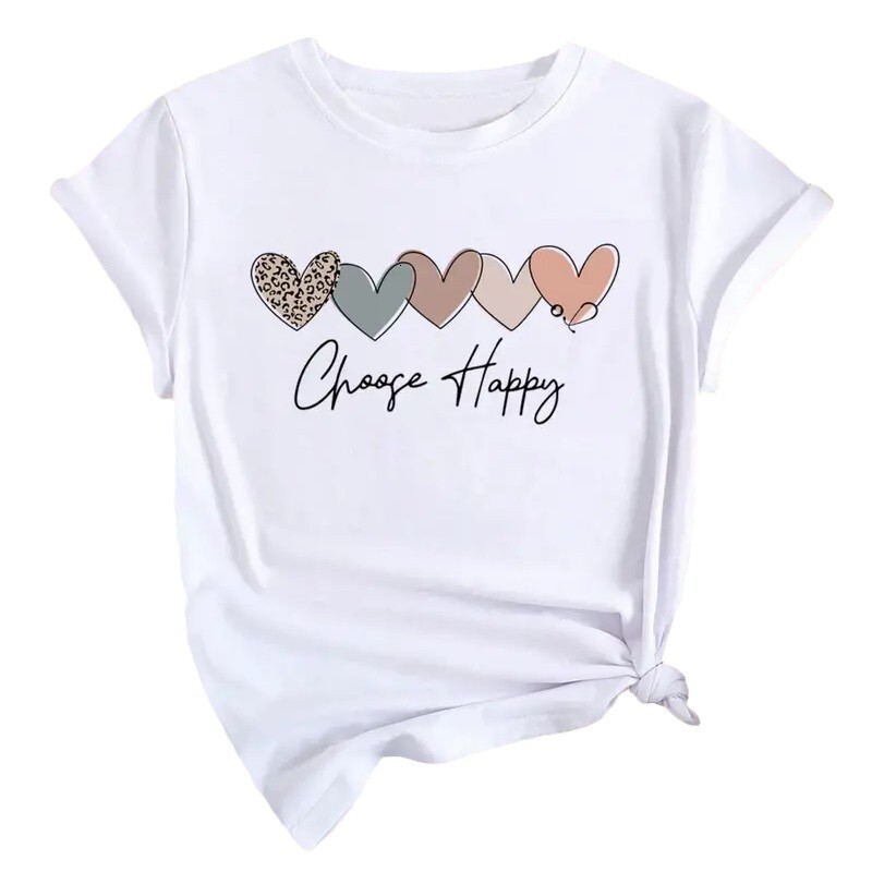 Designer Fashion Trend Free Shipping Digital Printed Love Pattern Valentine Day Short Sleeved T-shirt 2025 Women Round Neck Top