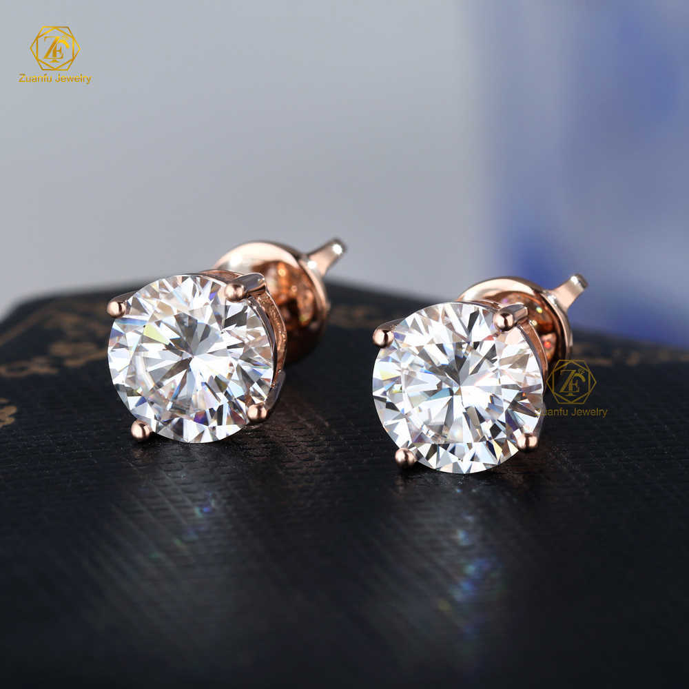 IGI Certified CVD 0.5ct 1ct 2ct Lab Diamond Earrings 10K Solid Rose Gold Screw Lock Diamond Solitaire Earrings Lab Grown