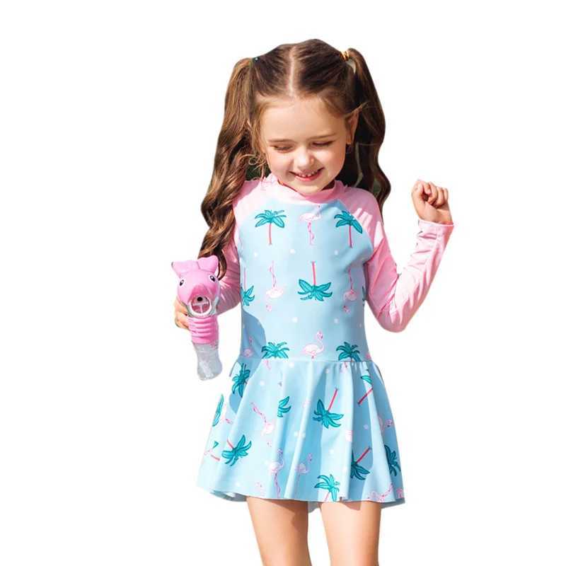 Toddler Girl Bathing Suit Children Swimsuit Girls One Piece Dress Cute Fashion Sun Proof Long Sleeve Swimsuit Baby Girl SwimwearXJ250214