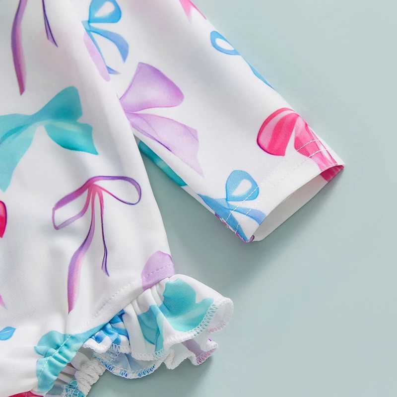 Toddler Kids Baby Girls Rash Guard Swimsuits Long Sleeve Bow/Fruit Print Bathing Suits Infant Zipper Swimwear with HeadbandXJ250214