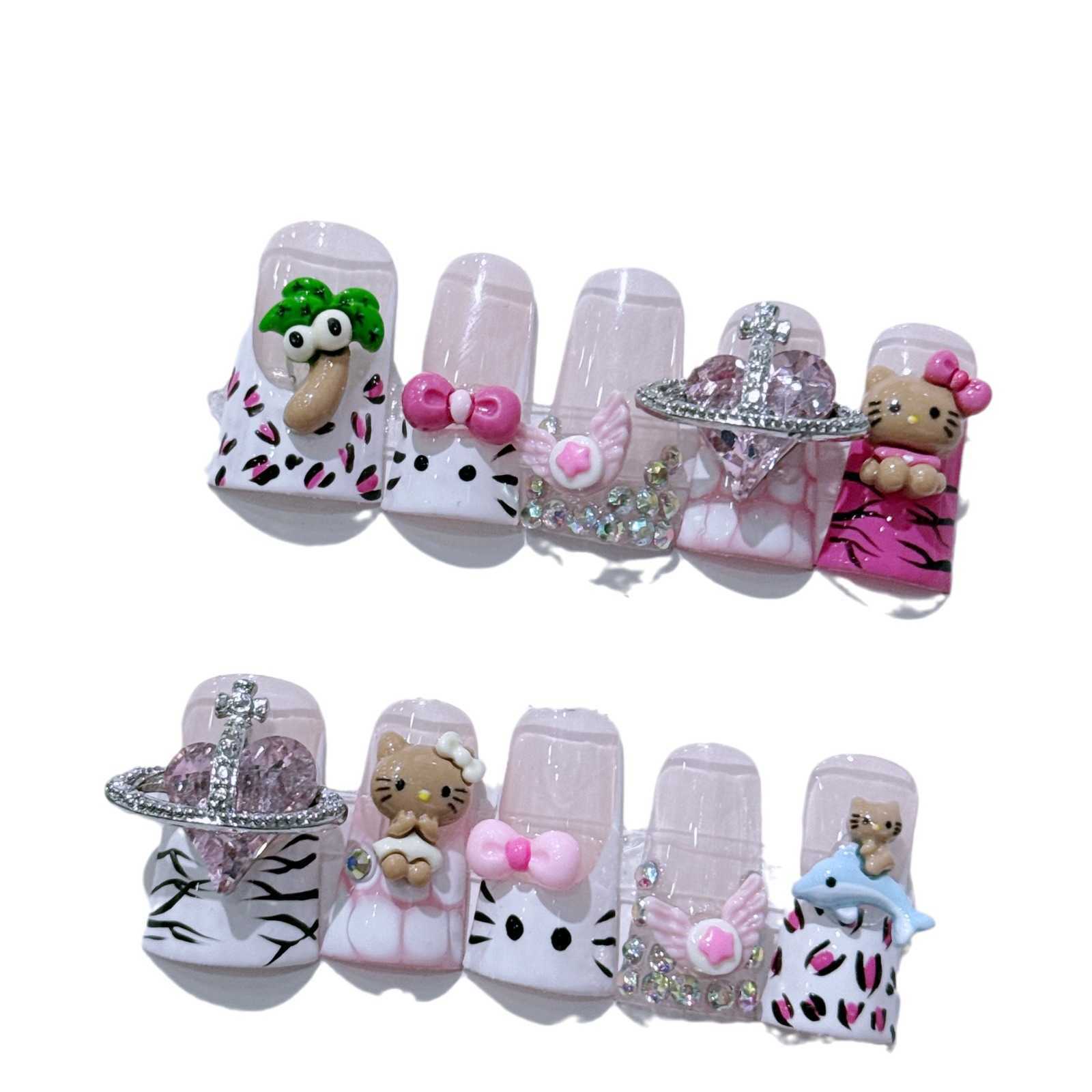 False Nails Duck billed nail art K door Duckbed=Forever Kitty French Hot Girl Cute Handmade Wearing Armor H25215