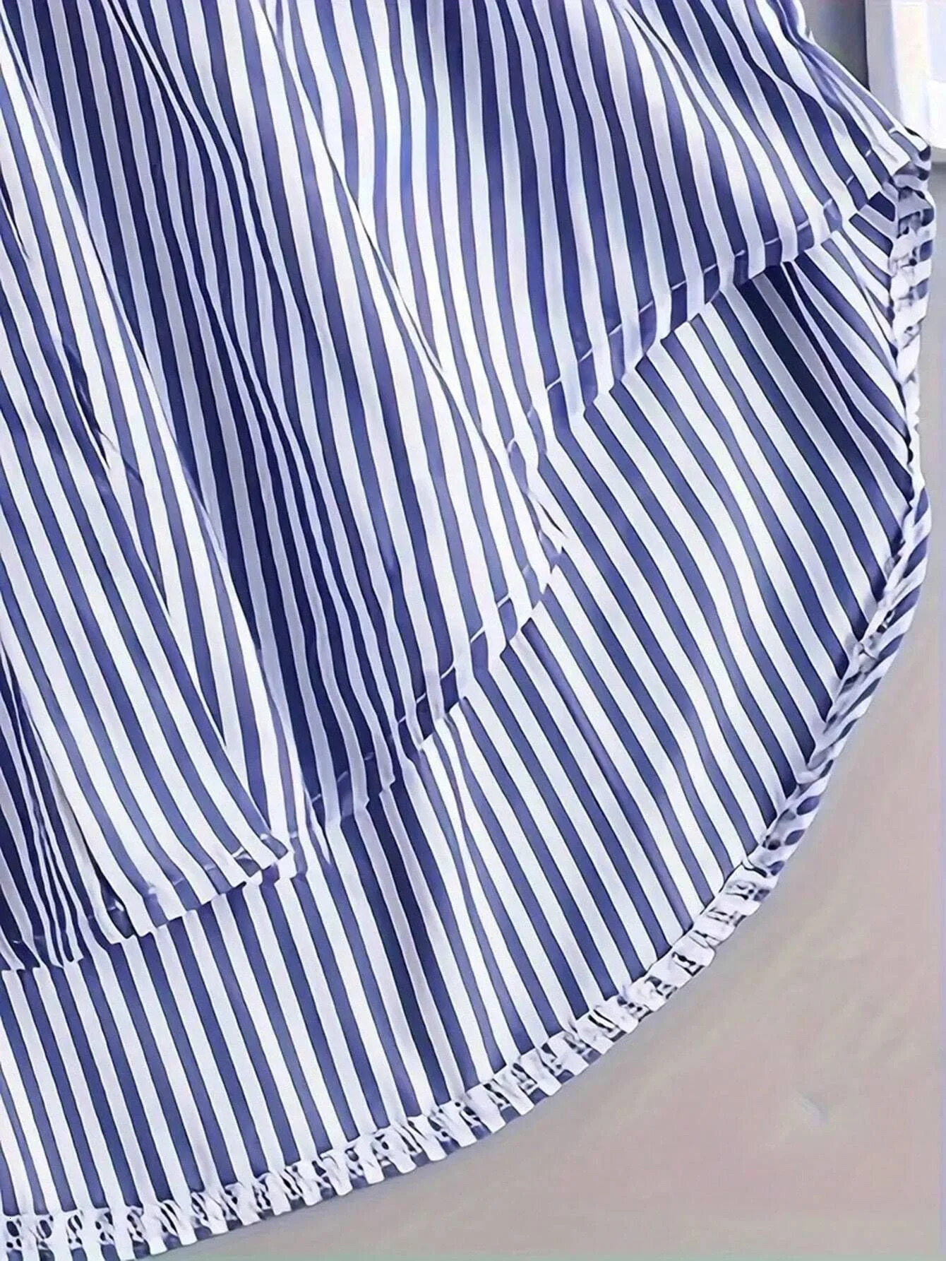 Europe and The United States Autumn Chic Stripes Blouse Long Sleeves Under The Collar Loose Womens Tops 250210