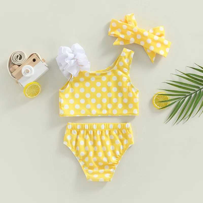 0-24m Baby Girls 3pcs Swimsuit Sleeveless Dot Cup Cake Print Tops Summer Beach + Shorts Headband Infant Girls Bathing SuitXJ250214