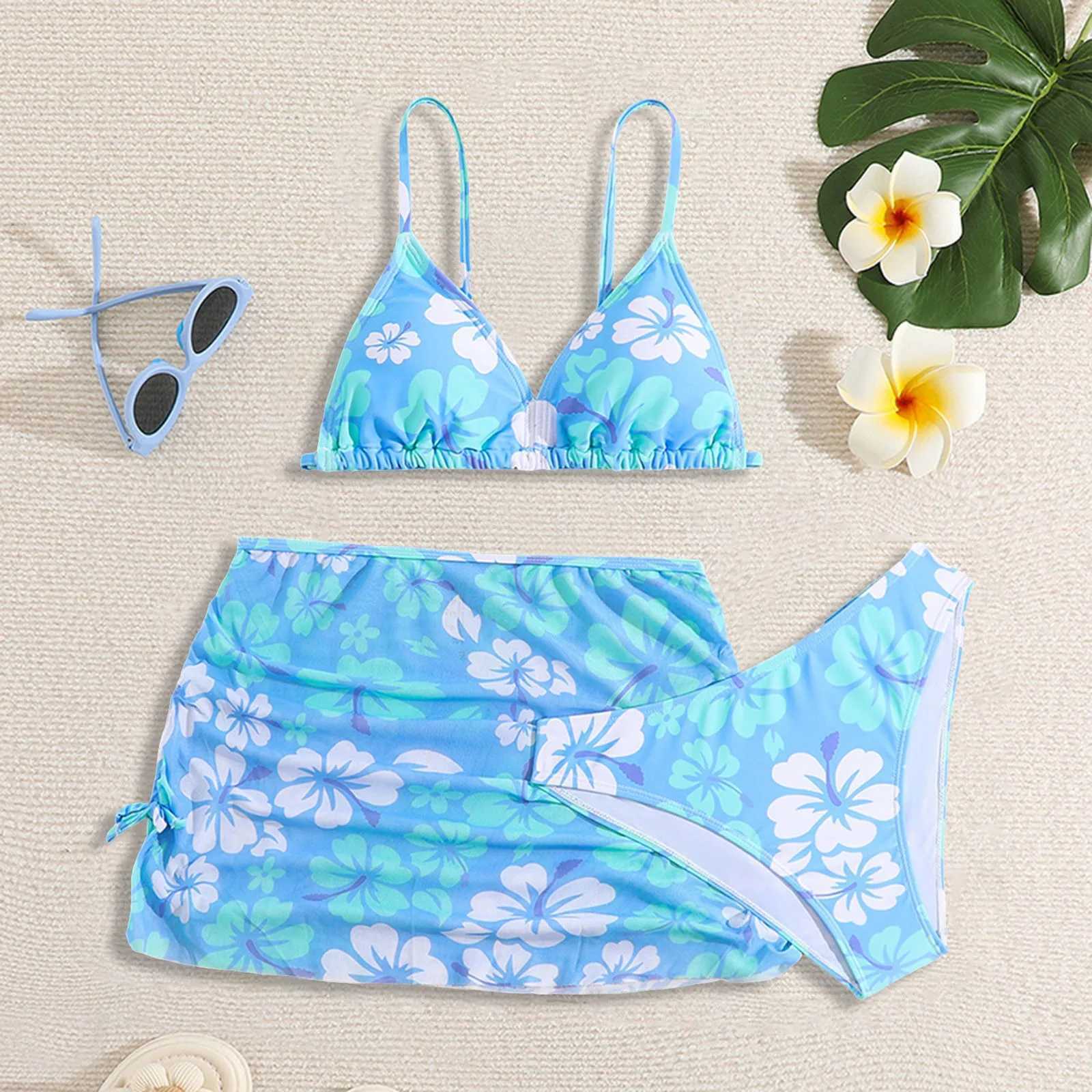 Children Printed Bikini Sets Bandage Push Up Net Swimsuit New High Elastic ChildrenS Swimsuit Three Piece For Girls Kid BikiniXJ250214