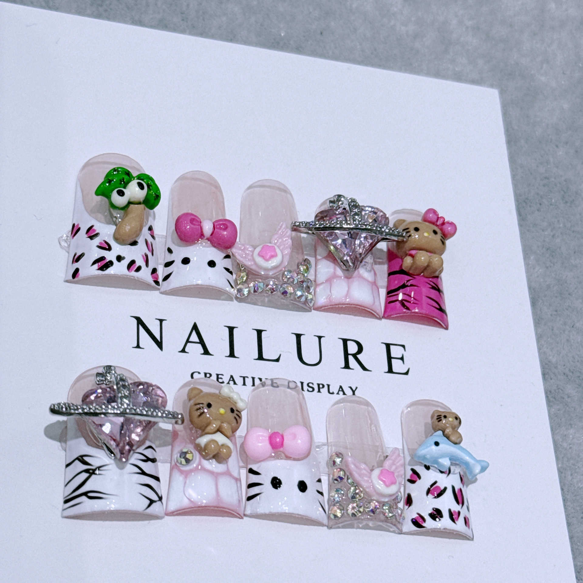 False Nails Duck billed nail art K door Duckbed=Forever Kitty French Hot Girl Cute Handmade Wearing Armor H25215