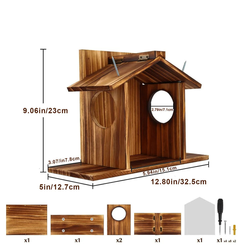 Garden Tree Squirrel Feeder Wood House Picnic Table Food Feeding Station Box 250206