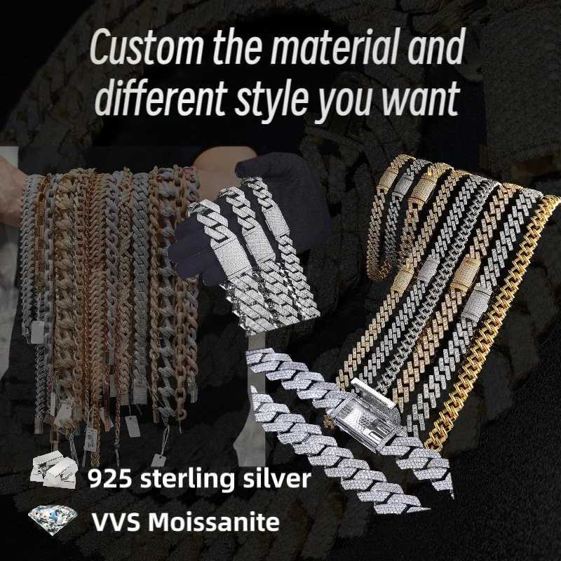 Dope Jewelry Hiphop Necklace 925 Sterling Silver 30mm Big Guy Cuban Necklace Iced Out VVS Moissanite Cuban Chain