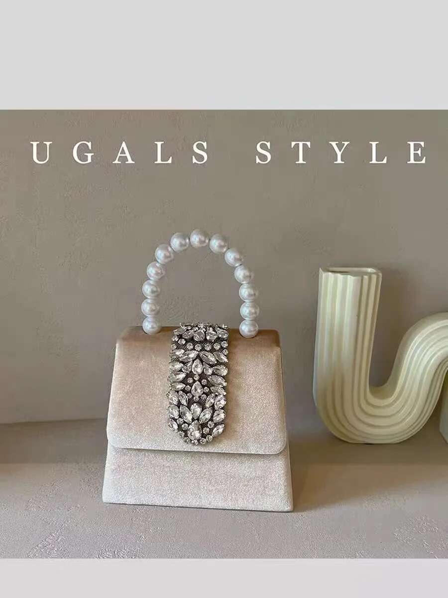 Veet Square Pearl Beaded Women's Handbag Crystal Shiny Dias Evening Wedding Party Clutch Purse Shoulder Bag