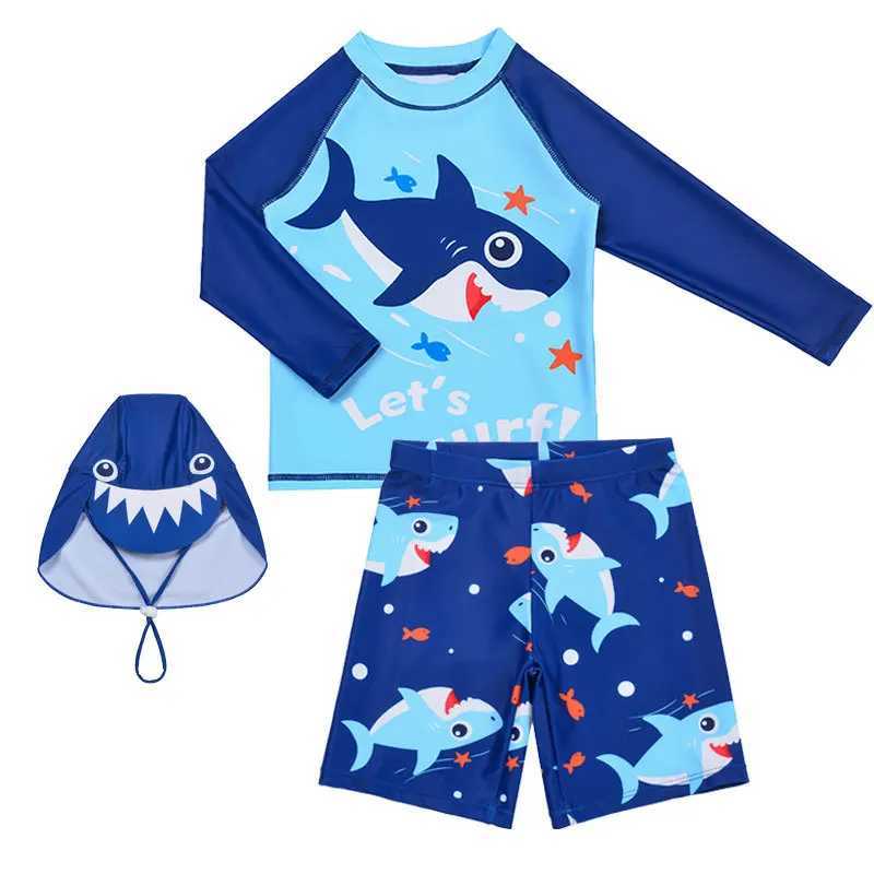 3 Pcs New Boys Swimsuit Sun Protection UPF 50+ Long Sleeve Swimming Sunsuit With Hat Split Bathing Suits ChildrenXJ250214