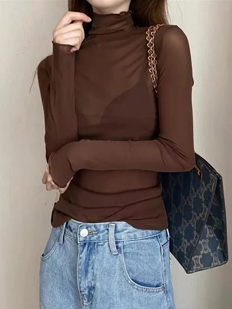 Spring Summer Womens Long Sleeve Sexy Black Mesh Top Punk Shirt Tees Beach Tops Ladies Bottom 250211