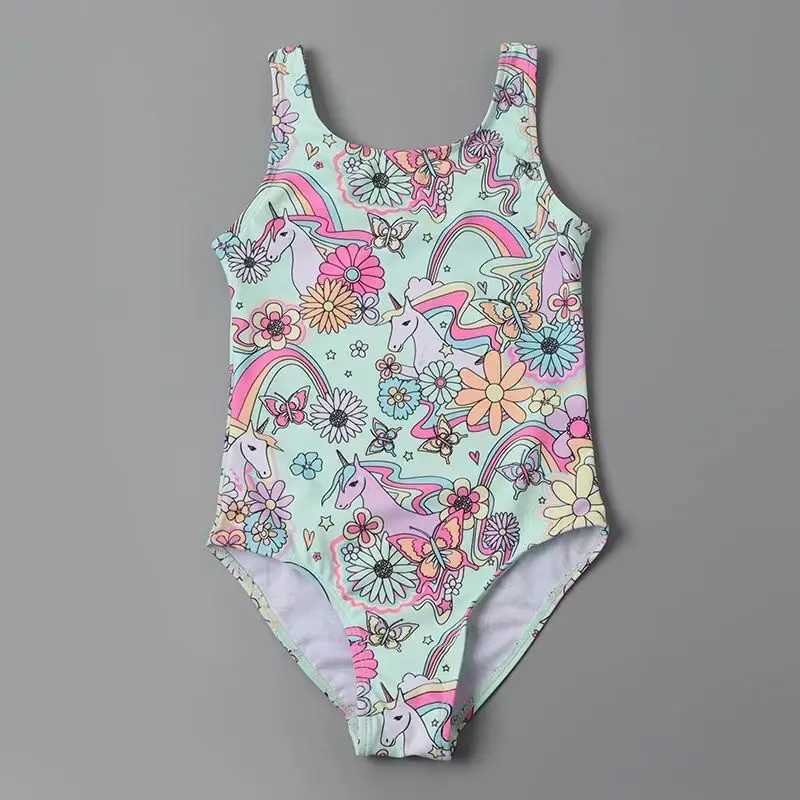 2024 New Girls Beach Floral Swimsuit One-piece Vest One-piece Swimsuit Large Childrens SwimsuitXJ250214
