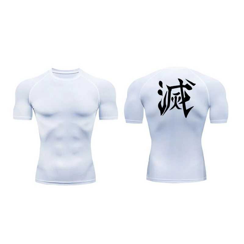 Demon Slayer Print Compression Shirts for Men Gym Workout Fitness Undershirts Short Sleeve Quick Dry Athletic Tees T-Shirt Tops W250214