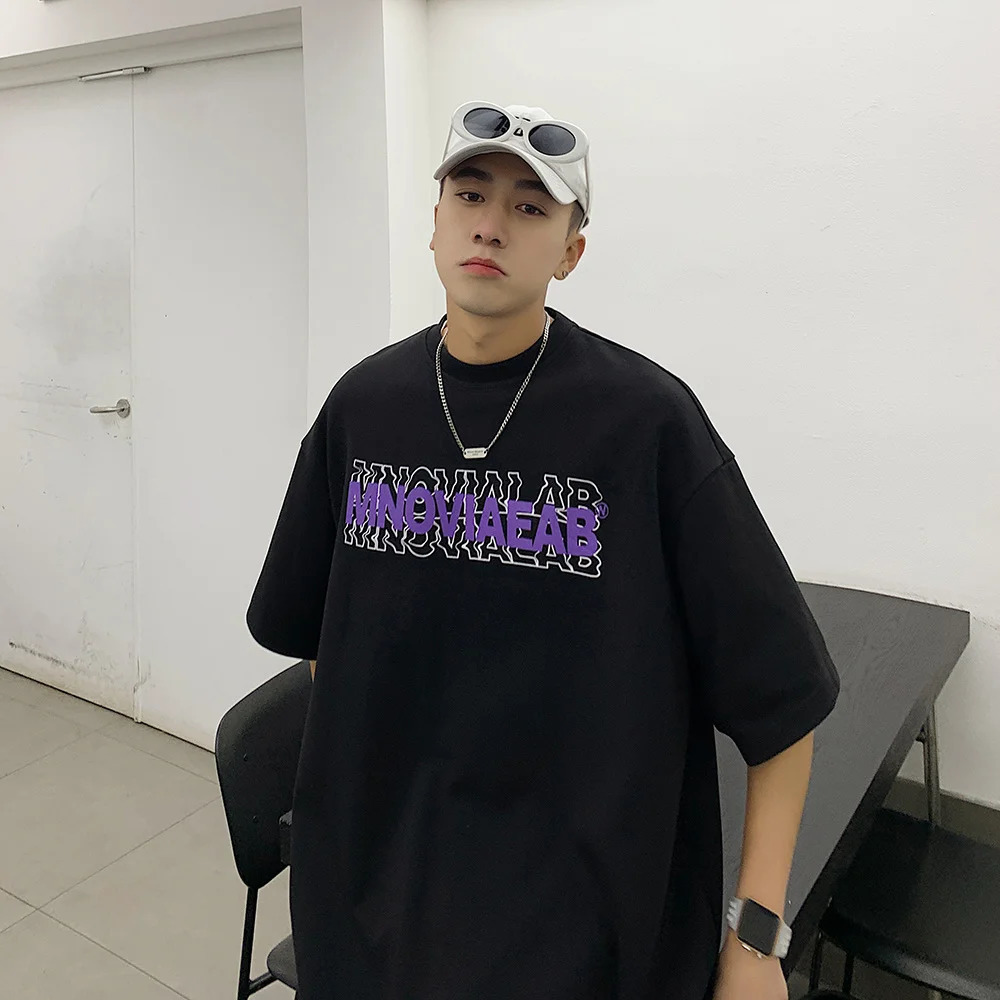 American 210GSM Printed T-shirts Mens Oversized Summer Cotton Short Sleeve Tees Ins Male Top Streetwear Versatile Clothes 250213