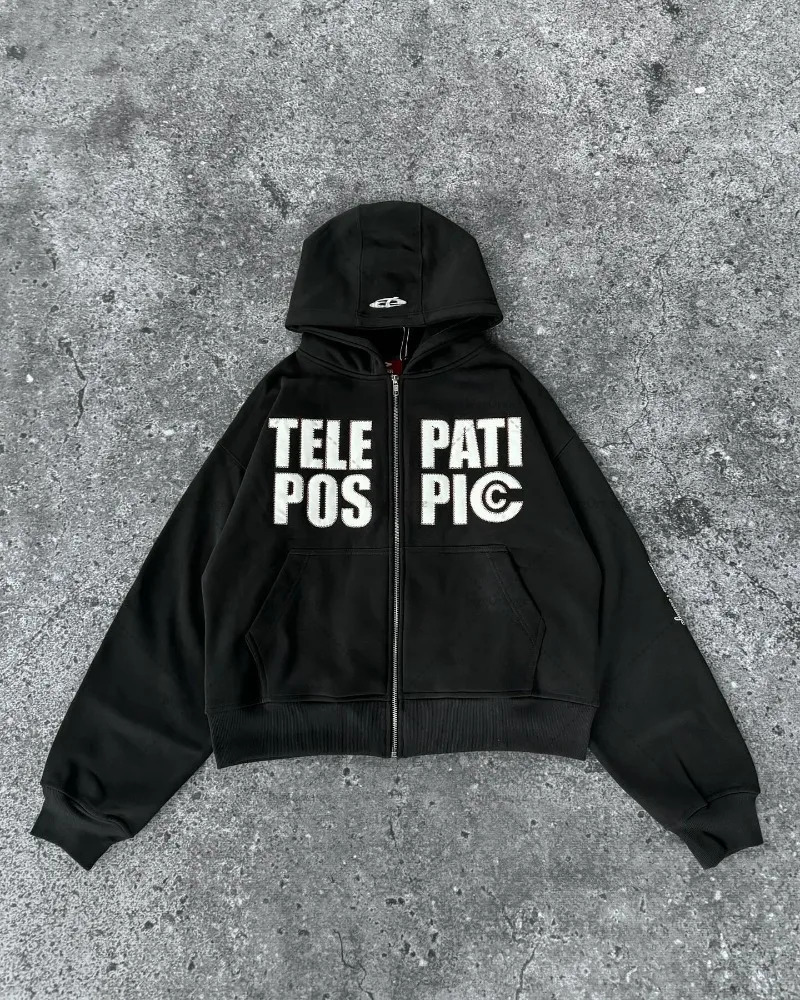 American Harajuku street clothing personalized letter pattern zipper hoodie men retro Y2K casual loose hoodie women 250210