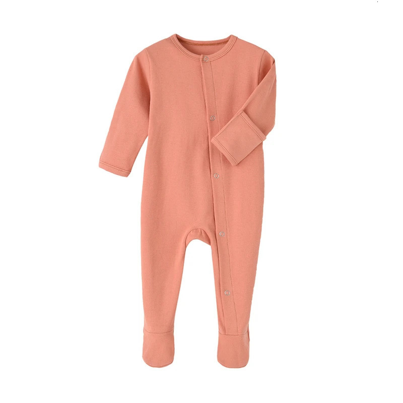 Organic Cotton Baby Rompers Footed Sleep and Play Autumn Winter Full Sleeve Jumpsuit Infant Footies Solid Color Bottoming Cloth 250214