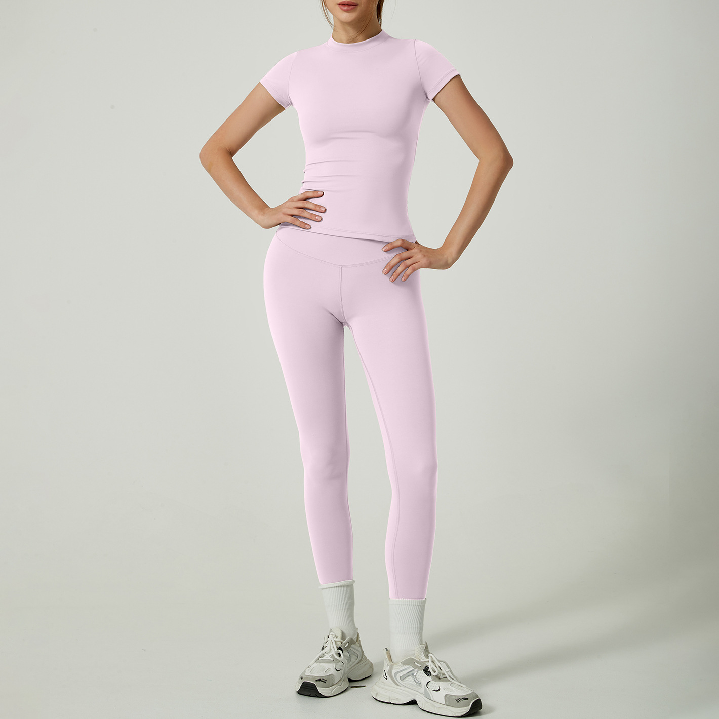 New women's 6-color casual two-piece set sexy tight fitting short sleeved pants high-quality yoga clothes running suit fitness suit
