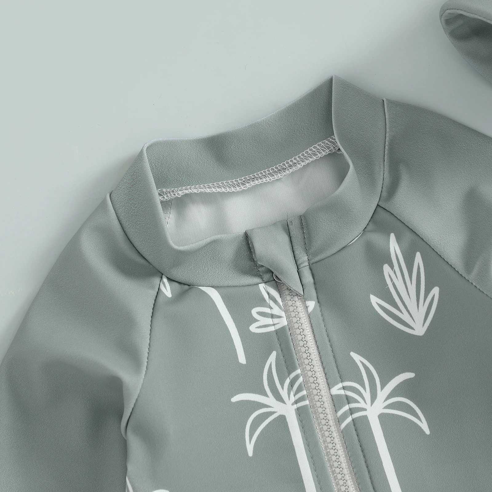 MISOWMNJOY Summer Children Boys Swimming Suit Fashion Rash Guard Swimsuit Tree Print Long Sleeve Zipper Tops with Shorts Hat SetXJ250214