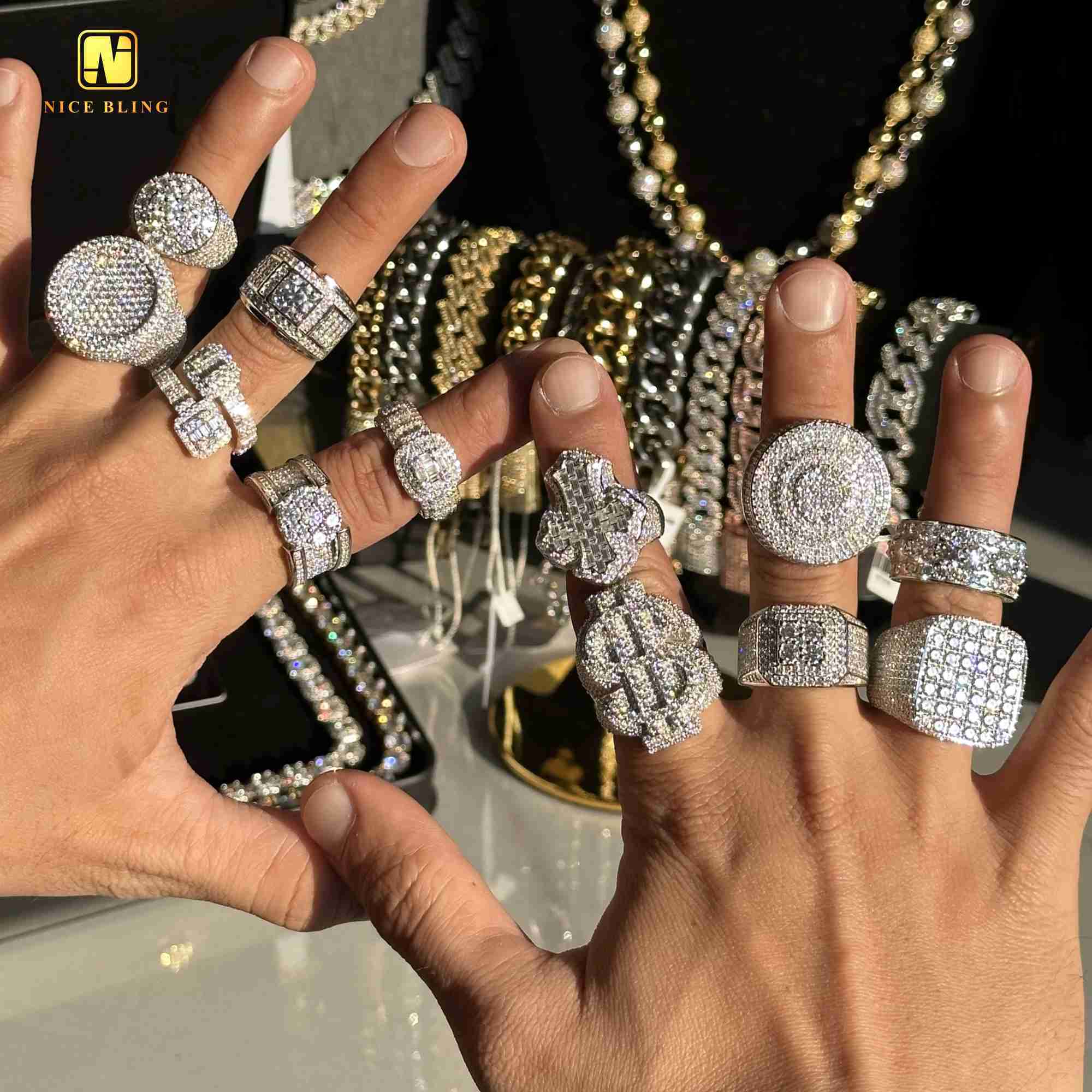 Fully Iced Out baguette Diamond Rings Fashion Hip Hop Cross Ring Gra Certified Moissanite Jewelry for Men