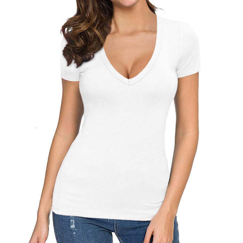 Designer Free Shipping Fashion Casual Versatile 2025 Spring/summer V-neck Sexy Solid Color Basic Slim Fit T-shirt