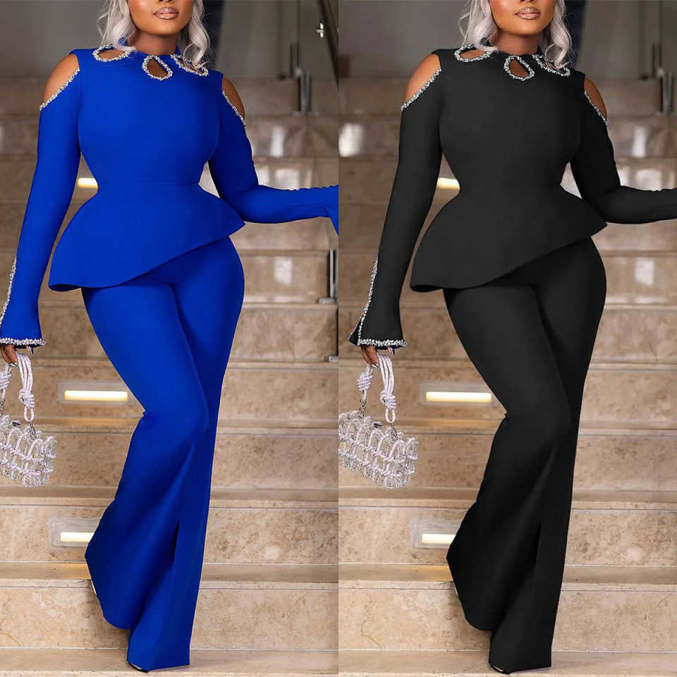 Customized Designer Women Pants Suits Crystal Ladies Prom Birthday Party Formal Wear Outfit Jacket 2 Pieces