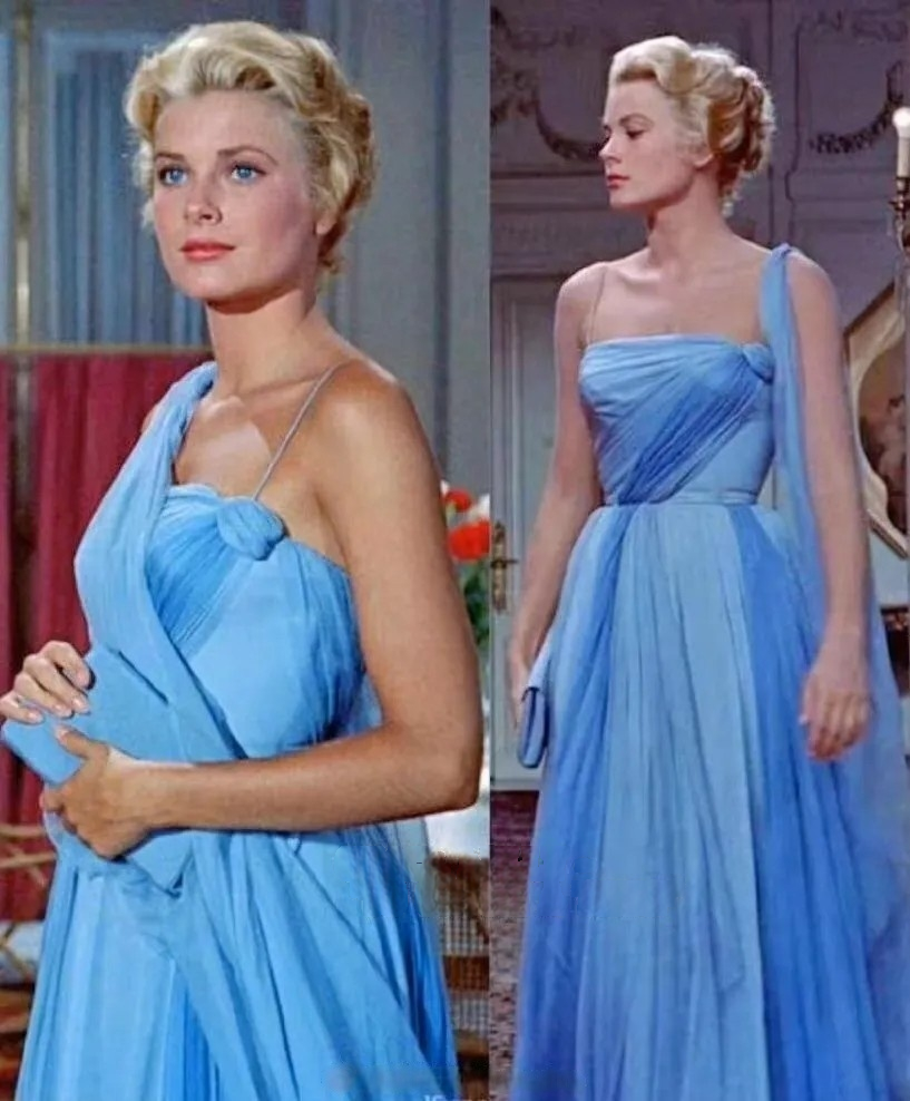 Grace Kelly Prom Dresses Spaghetti One Shoulder Evening Gown Floor Length Pleats Ruched Sky Blue Chiffon Special Occasion Dress 2025