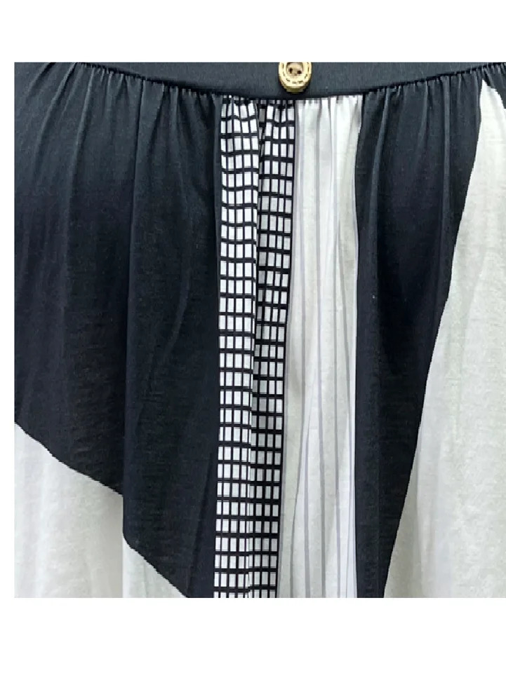 Plus SizeEuropean and American womens spring and summer short sleeved pleated shirt with loose and flowing waistband top 250210