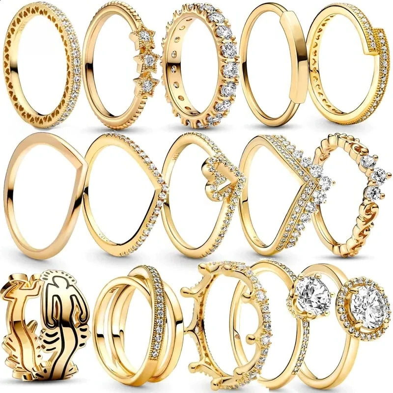 Gold Plated Ring with Zircon Sparkling Princess bone Heart Shaped Womens Original Boutique Jewelry 250213