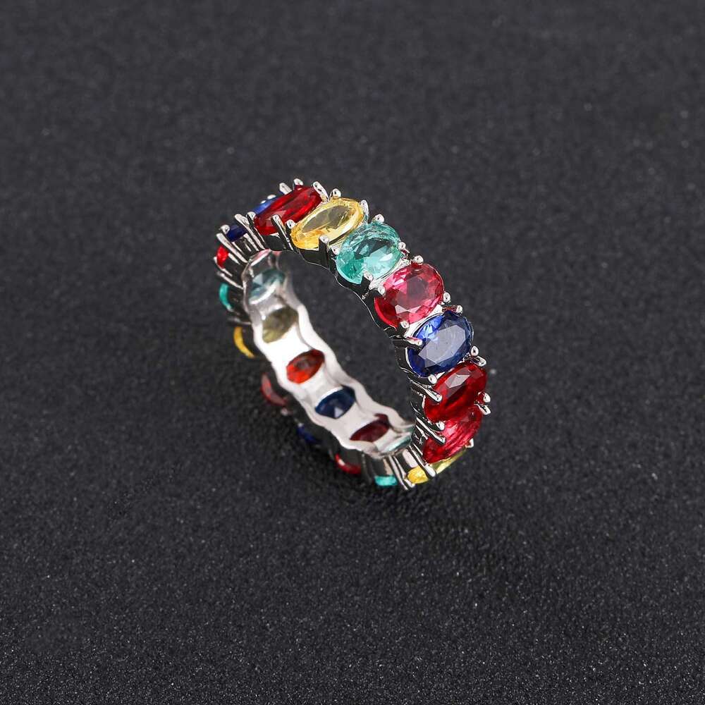 hop Colorful Ring, Simple Personalized Oval Moissanite for Men and Women Couple Hip Hop Ring