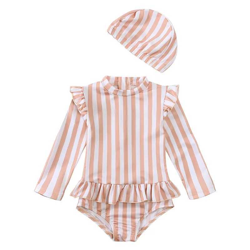 2024 Summer Baby Girls Swimsuit Long Sleeves One Piece Swimwear for Kids Toddler UPF50+ Rash Guards Infant Bathing SuitXJ250214