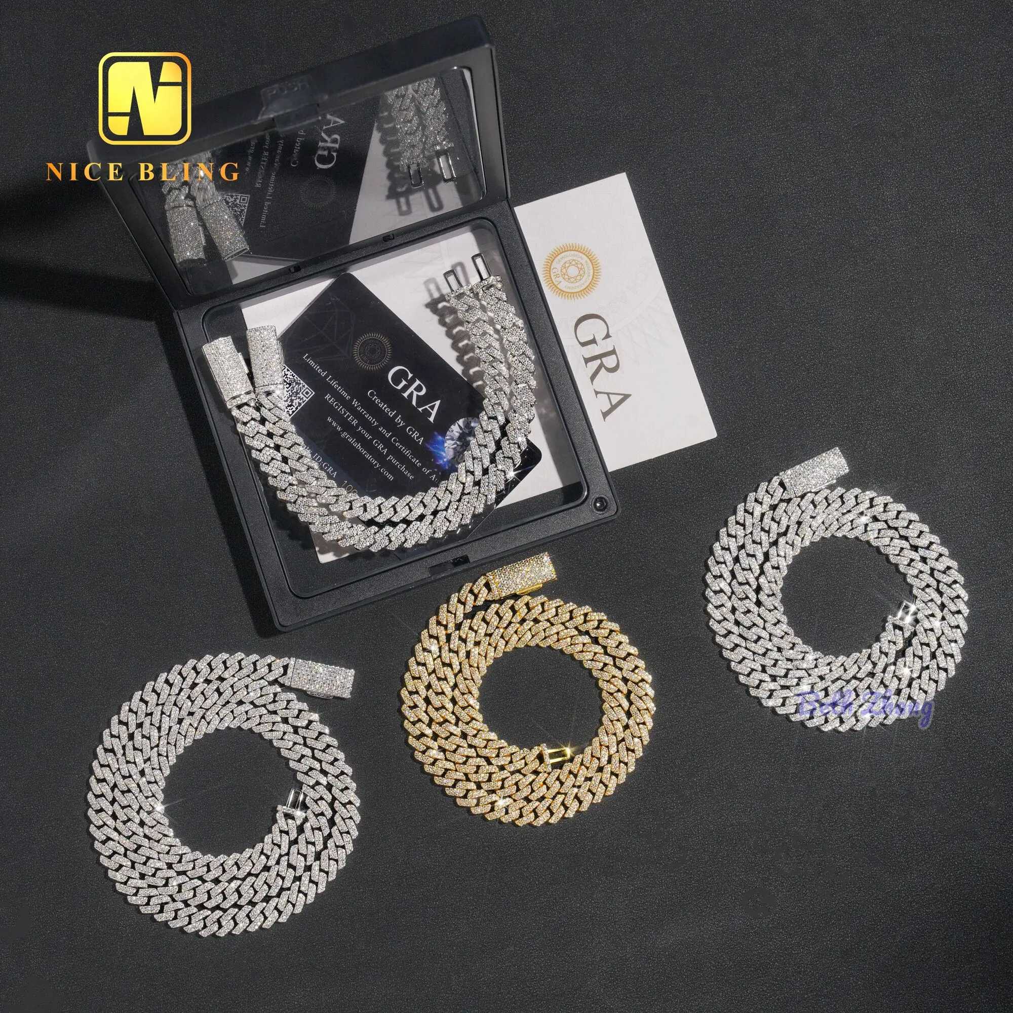 18k Gold Plated Fashion Hip Hop Moissanite Diamond Cuban Chains Necklace Men Women 8mm Sterling Silver Cuban Link Chain