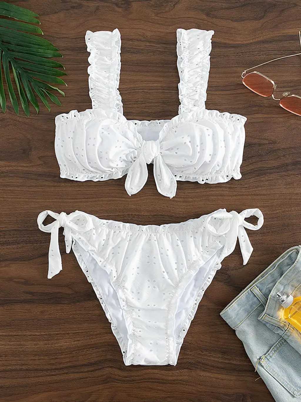 Schiffy Knot Front Tie Bikini 2024 White Swimsuit Womens Swimsuit Womens Swimsuit Sexy SwimsuitW250214