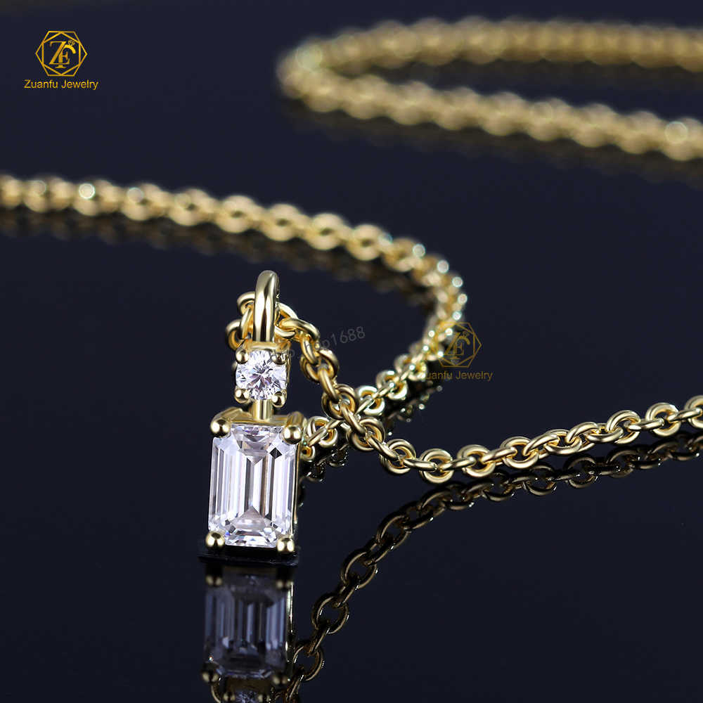 925 Silver High Quality Custom Yellow Gold Plated D VVS Moissanite 4X6MM Emerald Cut Engagement Pendant Necklace for Women Men