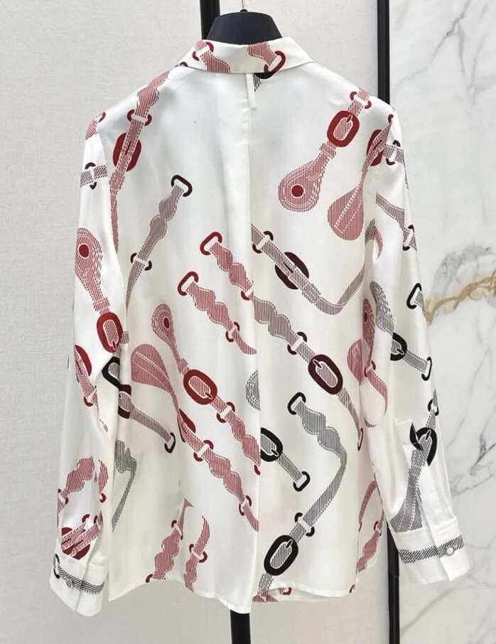 2024 Winter New 100% Silk New Arrival Long Sleeve Print Blouse Shirt Clothing For Women