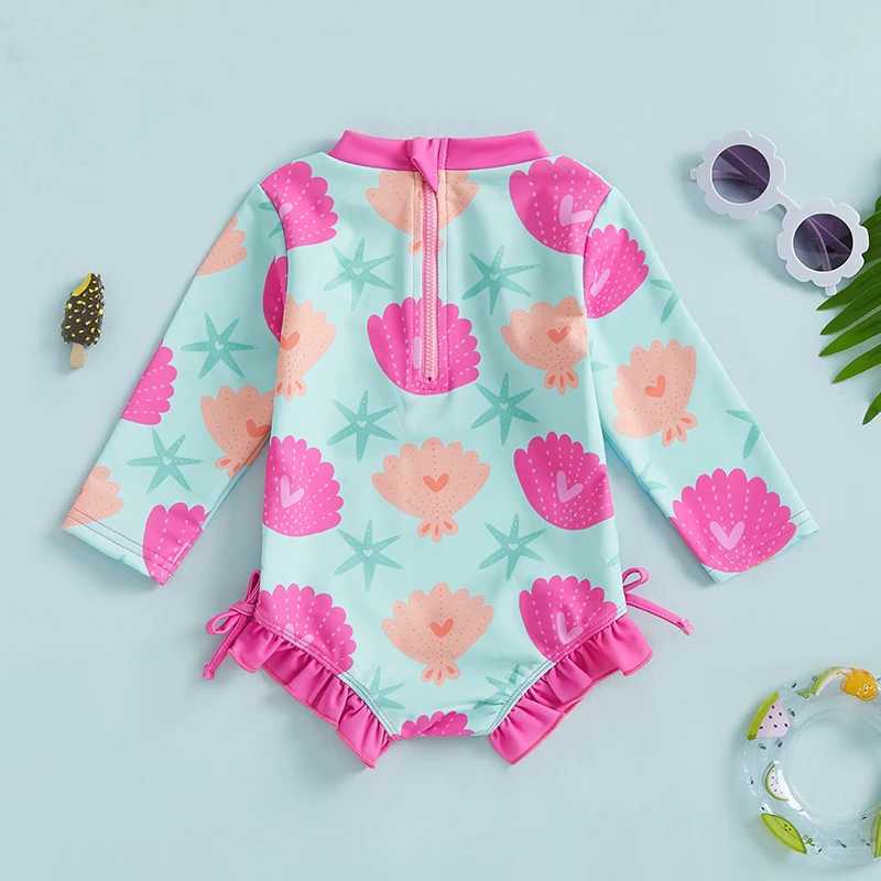 Citgeett Summer Kids Toddler Girls Swimsuit Bodysuit Long Sleeve Print Ruffles Bathing Suit Swimwear ClothesXJ250214