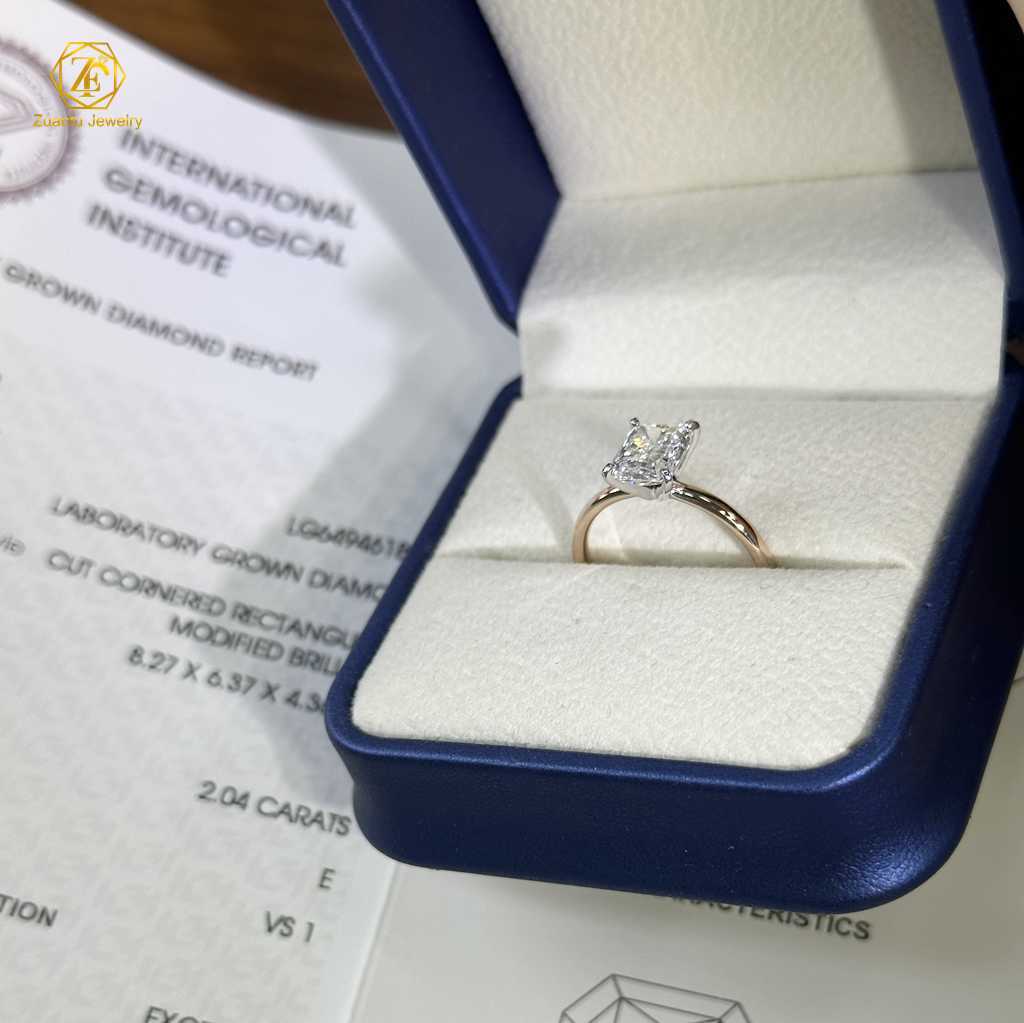 Custom 2ct Radiant Cut Lab Grown Diamond Ring Trendy 14k Solid Gold Wedding Band for Bride
