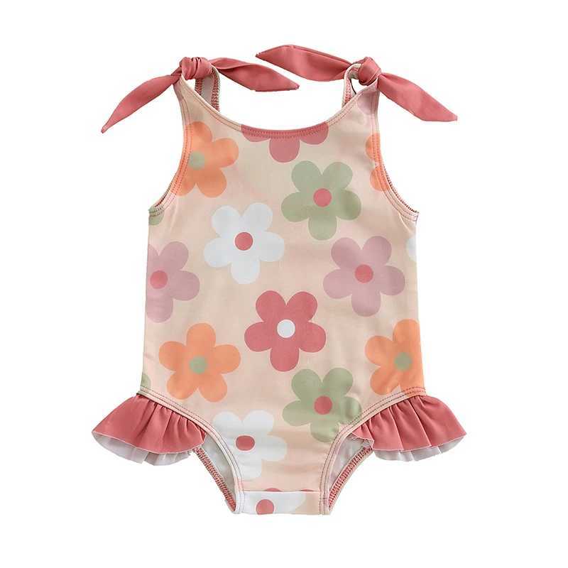 1-6T Toddler Girl Rash Guard Swimsuit Floral/Bowknot Print Sleeveless Tie Up Bathing Suit Beach Holiday SwimwearXJ250214