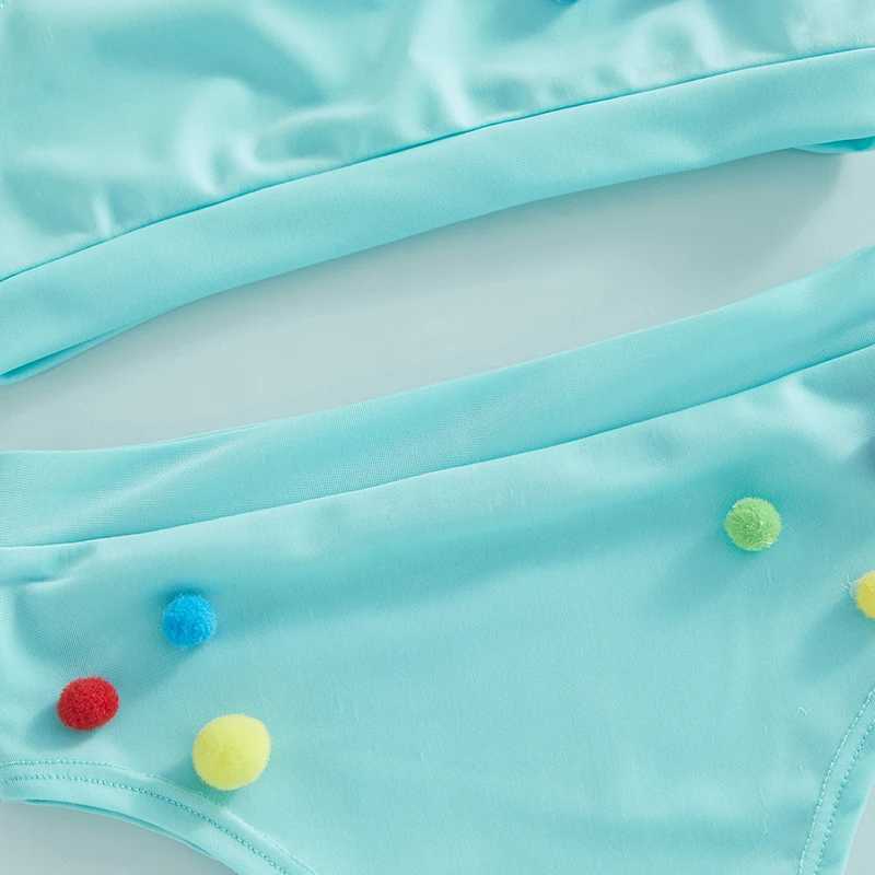 Yiiciovy Kids Baby Girls 2pcs Bikini Sets Swimsuits Summer Plush Ball Sleeveless Bandage Halter Tops + Beach Shorts Swimwear SetXJ250214
