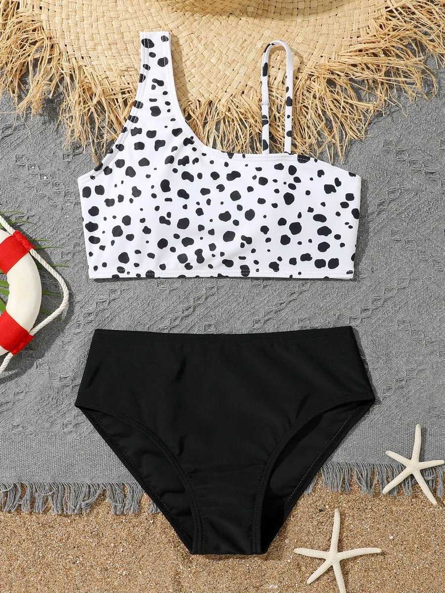 Leopard Bikinis 2023 Girls Swimsuit One Shoulder Kids Swimwear Female Childrens Bathers Bathing Swimming Swim Suit BeachwearXJ250214