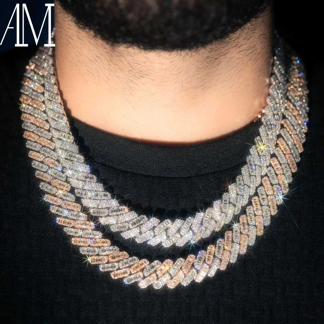 Custom Hop Hip 925 Silver Iced Out Chain Bracelet Necklace Chain 8mm 12mm 14mm 20mm Vvs Diamond Moissanite Cuban Link Chain