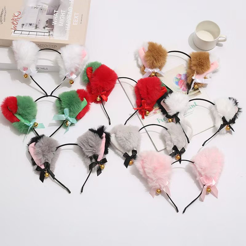 Cute Furry Cat Ear Hair Band with Bow and Tails for Photography
